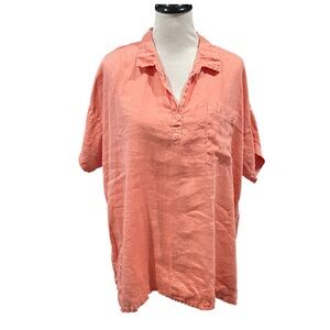 Becasa Short Sleeved Tab Linen Shirt Peach Size Large